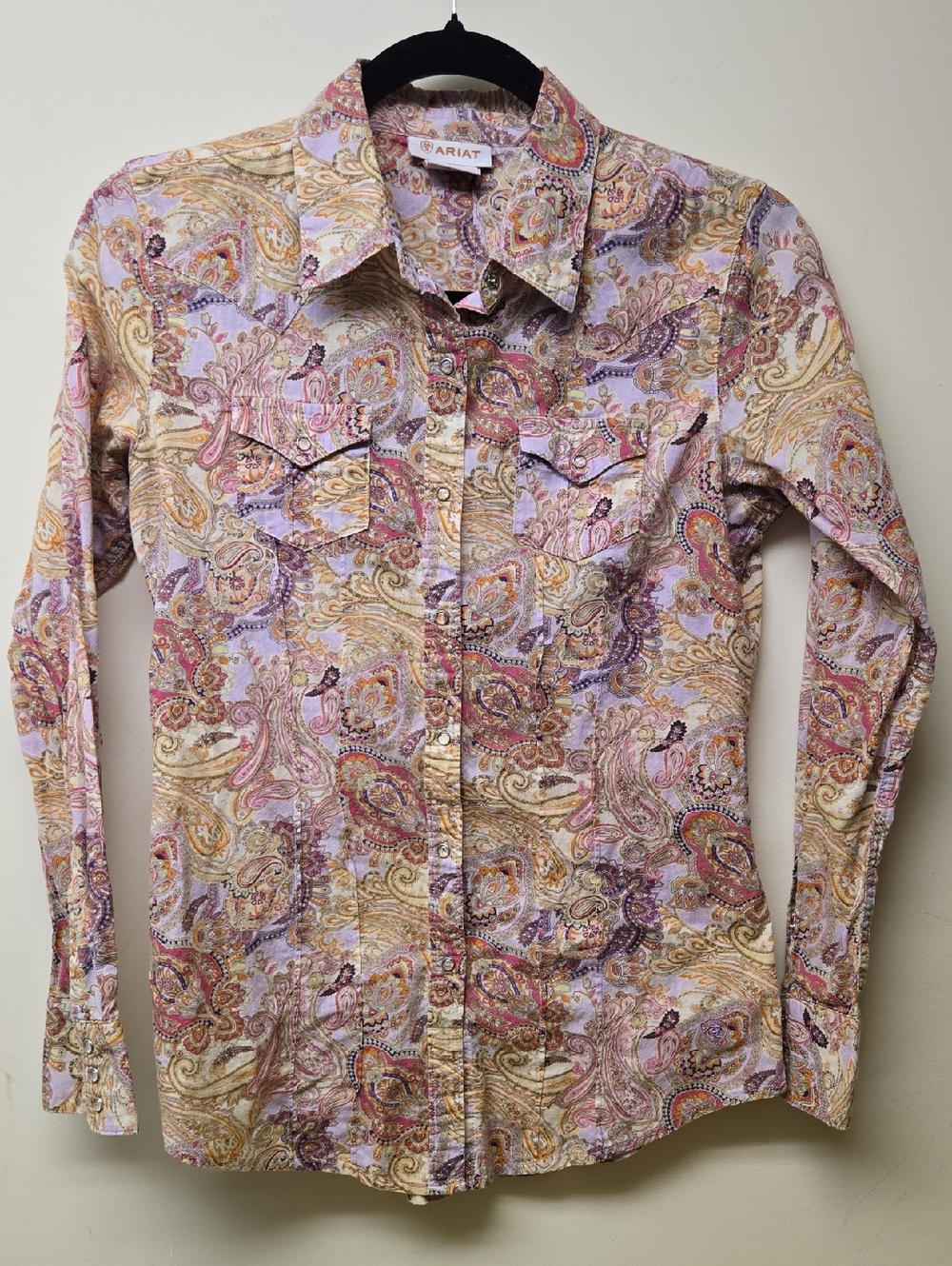 Ariat Ladies Small Western Shirt - Purple And Pink Paisley - Snap Front